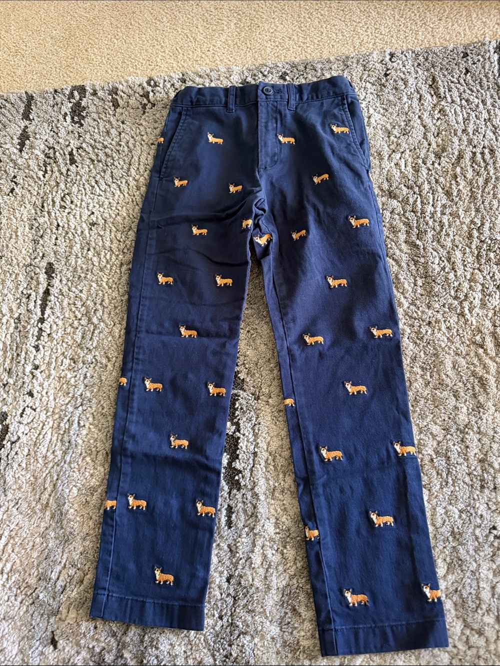 Kids Navy Blue Embroidered Dog Chino Pants